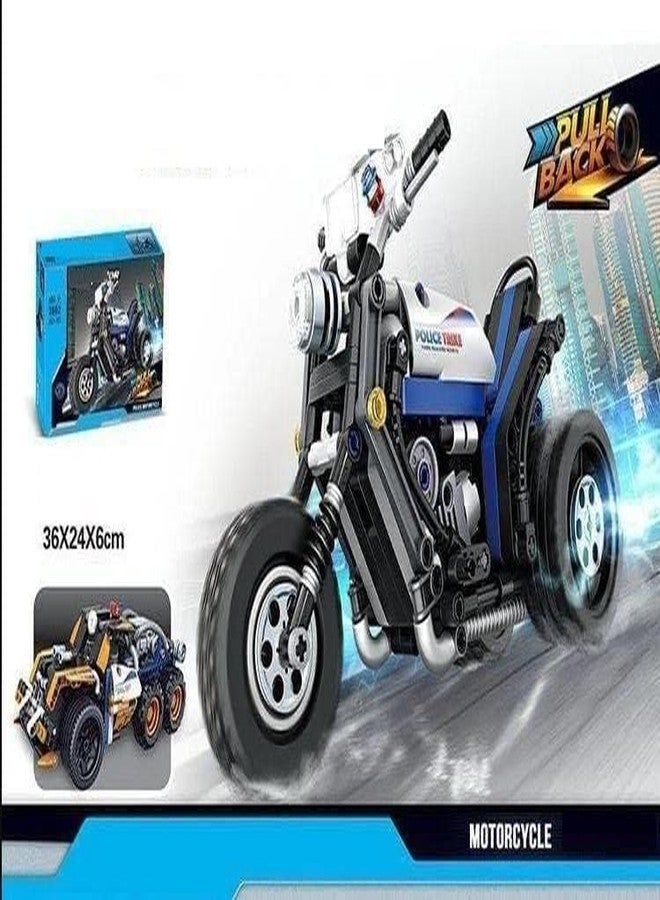 Rahasya Enterprise دراجة نارية تعمل بالسحب للخلف من سلسلة Rahasya Enterprise Constructor Police Trik Technic Series، سيارة سباق فائقة السرعة، سيارة جو كارت، مكعبات بناء، ألعاب تعليمية للأطفال (دراجة نارية شرطة) - Image 3